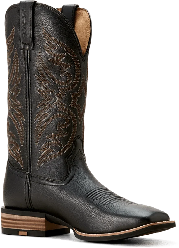 Vintage - style men's western boots with a square toe and spur ledgeAriat Men's Black Carbon Ricochet Cowboy Boot