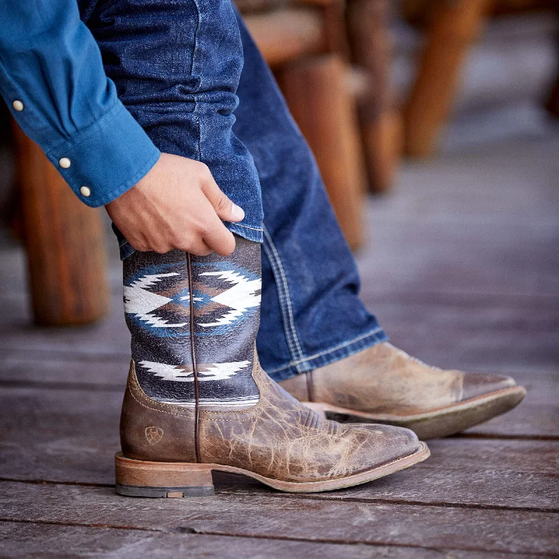 Men's western boots with a decorative inlay on the toe and heelAriat Men's Frontier Chimayo Western Boot