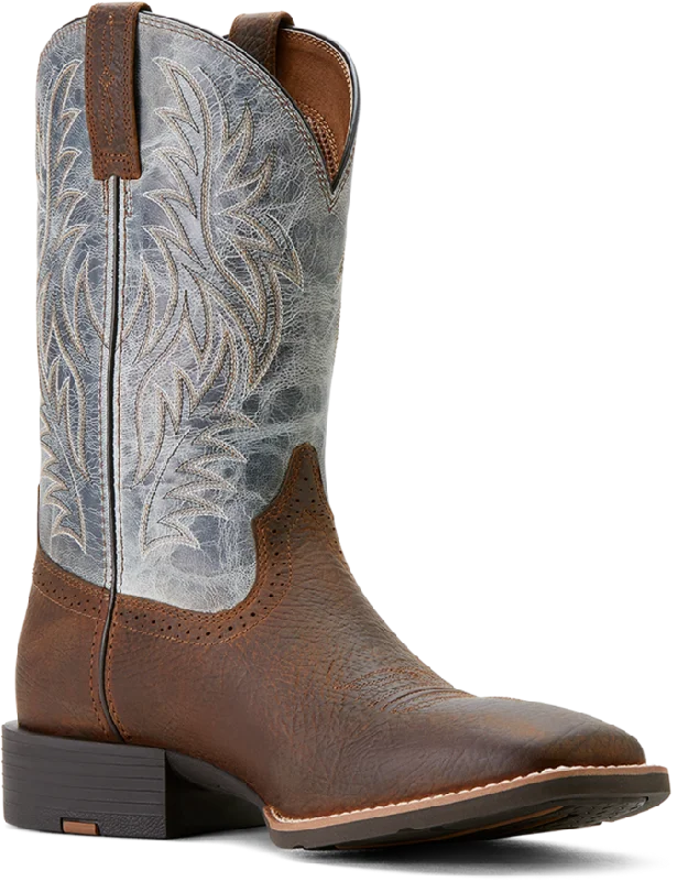 Men's western boots with a concho - studded strap and a pointed toeAriat Men's Glacier Blue Sport Wide Square Toe Cowboy Boot