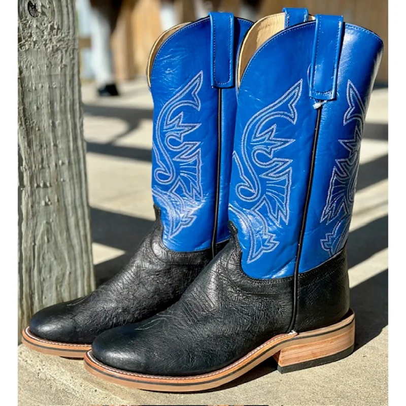 Men's western boots with a leather lining and a padded insoleOlathe Black & Nova Blue Smooth Ostrich Boots