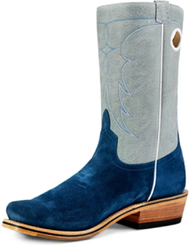 Men's western boots with a decorative inlay on the toe and heelHorse Power Grey Sinsation Blue Suede Boot