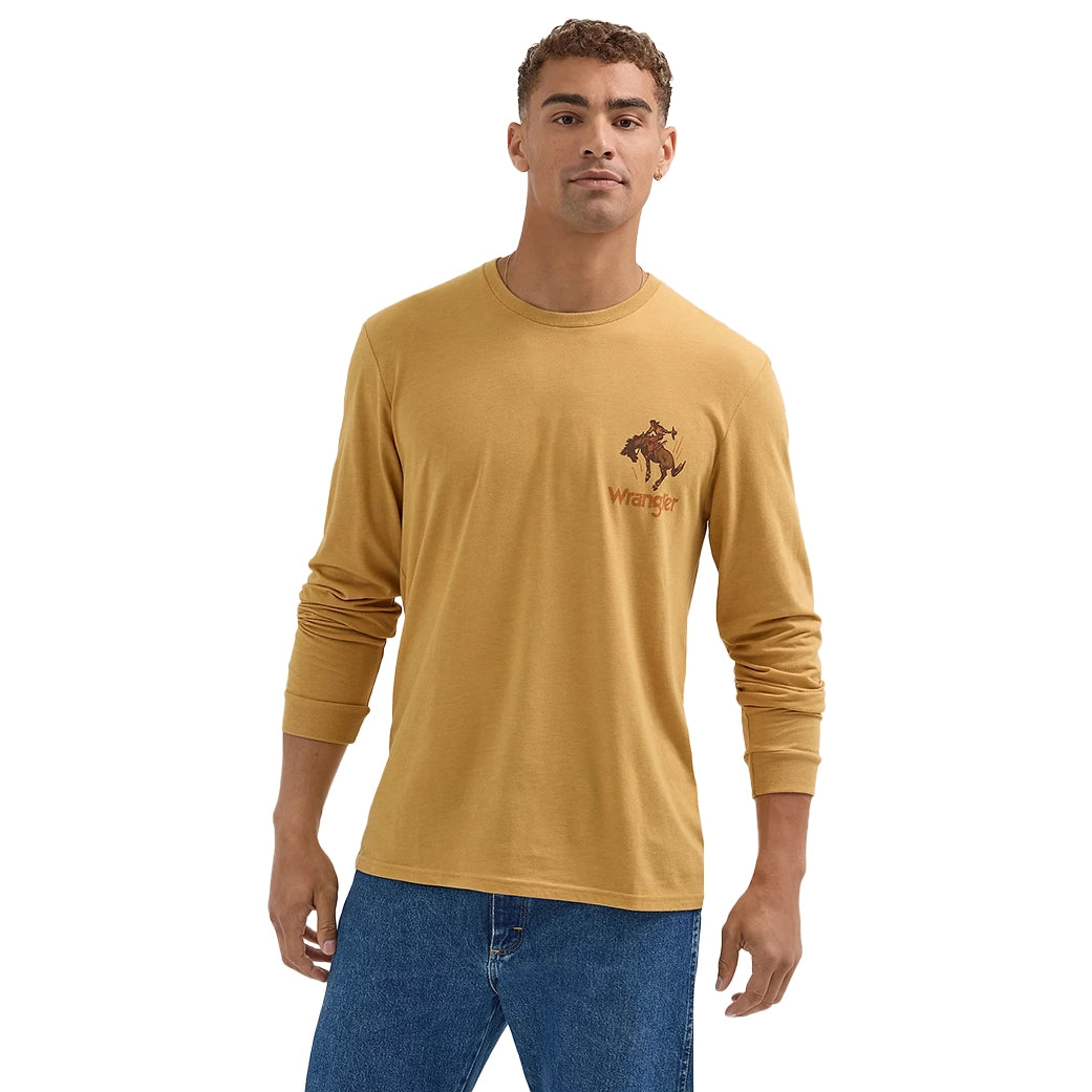 Men's western boots with a distressed leather finish for a rugged lookWrangler Men's Long Sleeve Crew Neck Graphic Tee