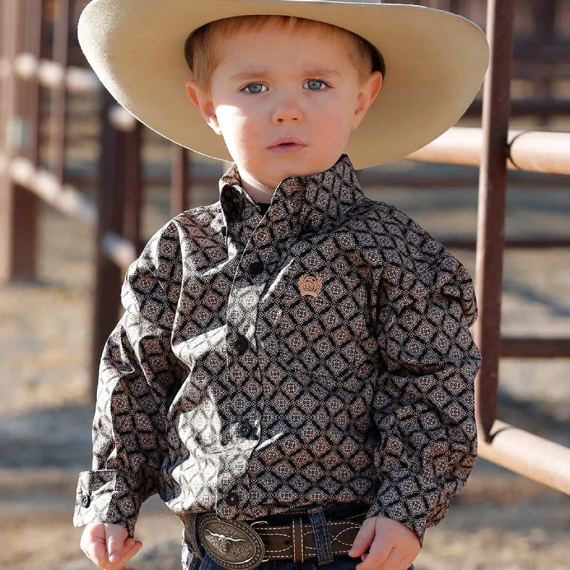 Men's western boots with a tooled leather design on the shaftCinch Toddler Boy's Medallion Print