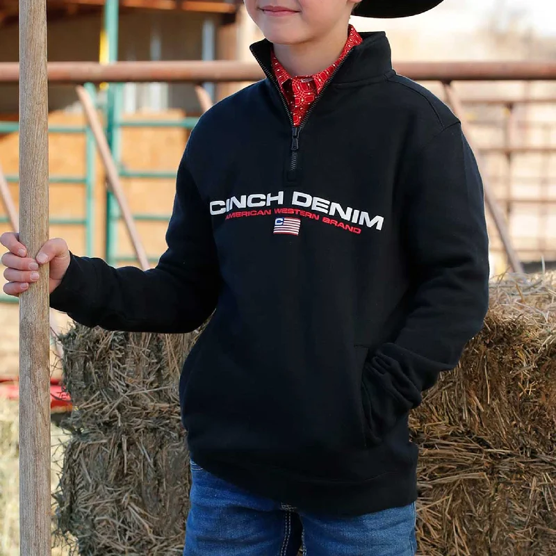 Men's western boots with a high - heeled design and a pointed toeCinch Boy's Quarter Zip Flag Pullover