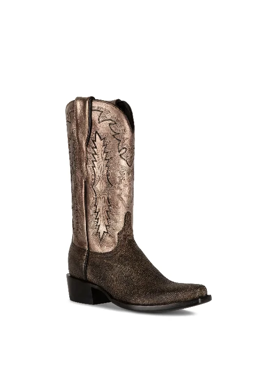 Men's western boots with a decorative inlay on the toe and heelAllens Brand - Drake Ring Tail Lizard - Gold