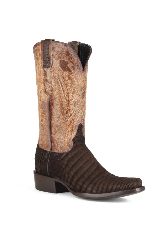 Men's western boots with a leather - wrapped heel and a smooth finishAllens Brand - Sueded Nile Belly - Rustic Brown