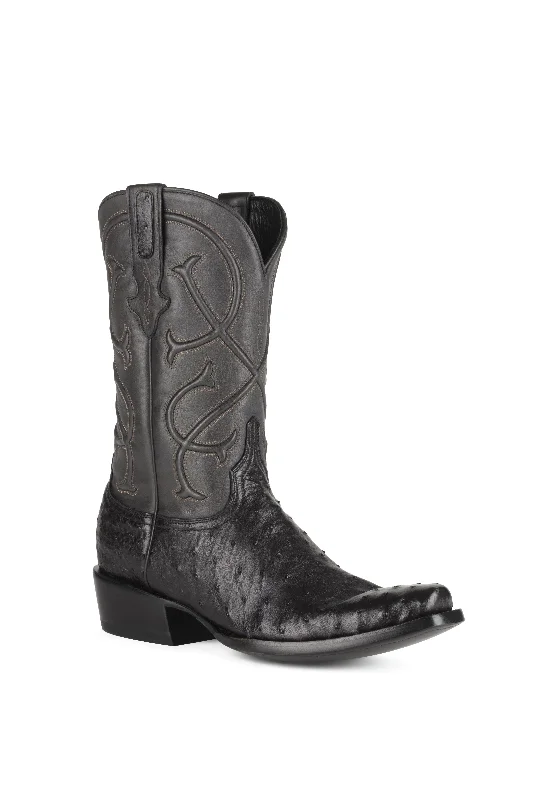 Men's western boots with a scalloped edge and a pull - on strapAllens Brand - Terrance Full Quill - Black