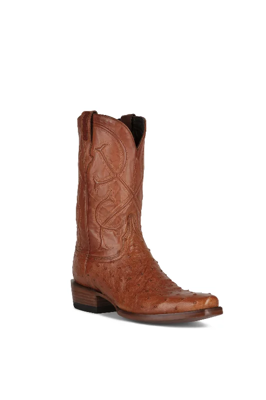 Men's western boots with a concho - studded strap and a pointed toeAllens Brand - Terrance Full Quill - Tan