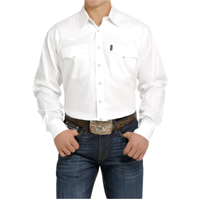 Men's western boots with a tooled leather design on the shaftCinch White Pearl Snap Men's Shirt