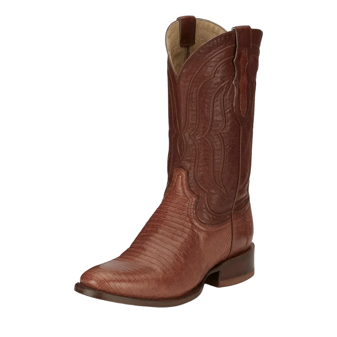 Men's western boots with a traditional western boot silhouette and a polished shineTony Lama Kirtland Cognac Lizard Men's Boot