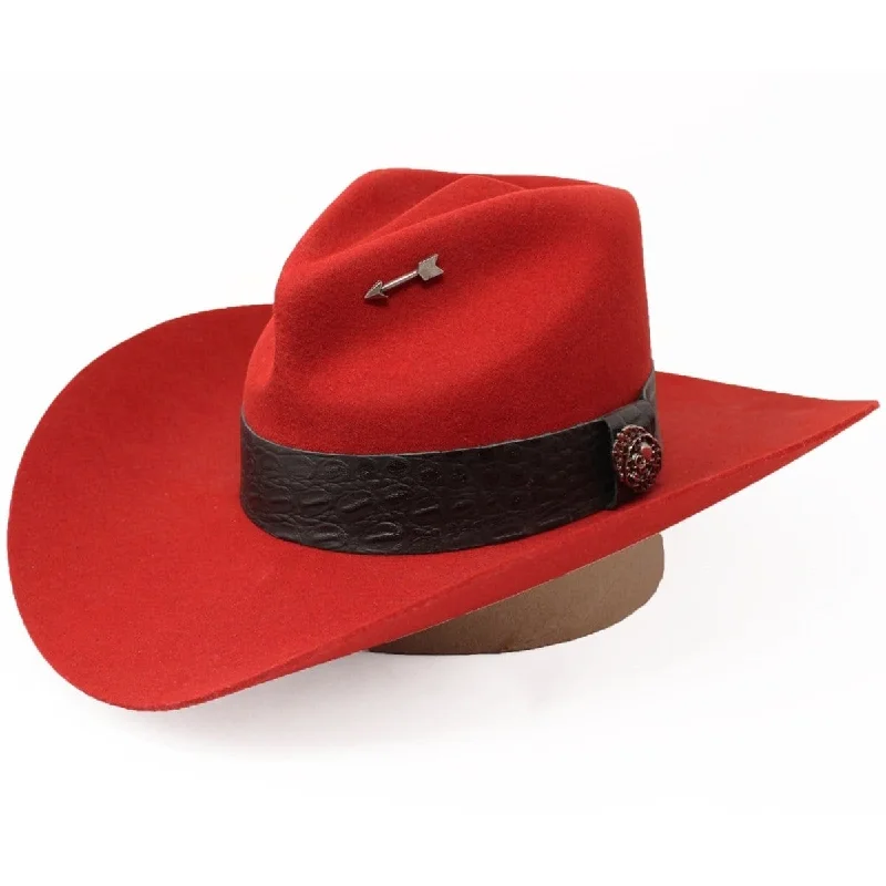 Men's western boots with a high - quality leather upper and a suede liningStone 100X Unisex Cowboy Felt Hat Red