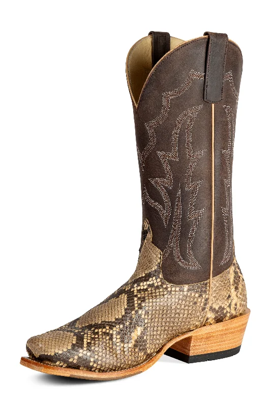 Men's western boots with a leather - wrapped heel and a smooth finishHorsepower Top Hand Mink Python Men's Boot