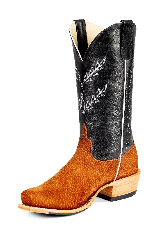 Men's western boots with a decorative concho belt and buckleHorsepower Top Hand Rust Carpincho Men's Boot