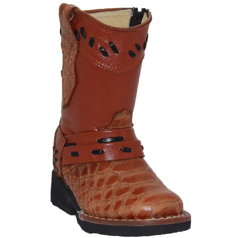 Vintage - style men's western boots with a square toe and spur ledgeToddler Infant Snake Print Leather Western Boot