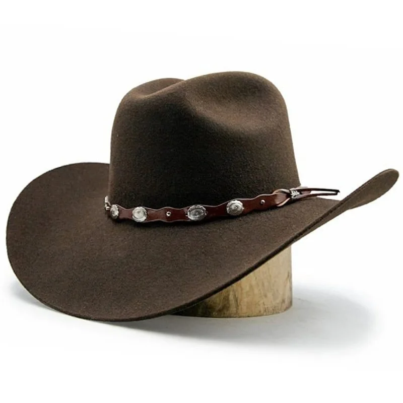 Men's western boots with a traditional western boot silhouette and a polished shineTombstone 20X Cowboy Felt Hat Low Crown Brown Chocolate TOM-4202