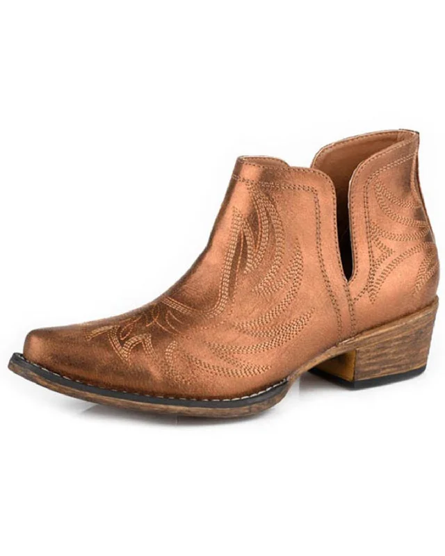 Western - style men's boots with intricate tooling and stitchingRoper Ava Metallic Ladies Bootie