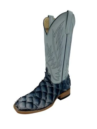 Men's genuine leather western boots with a snake - skin inlayMacie Bean Top Hand Blue Sky Big Bass Ladies Boot