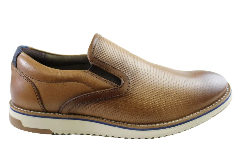 Men's formal shoes with a contrast stitching detailFerricelli Lawrence Mens Comfort Leather Slip On Shoes Made In Brazil