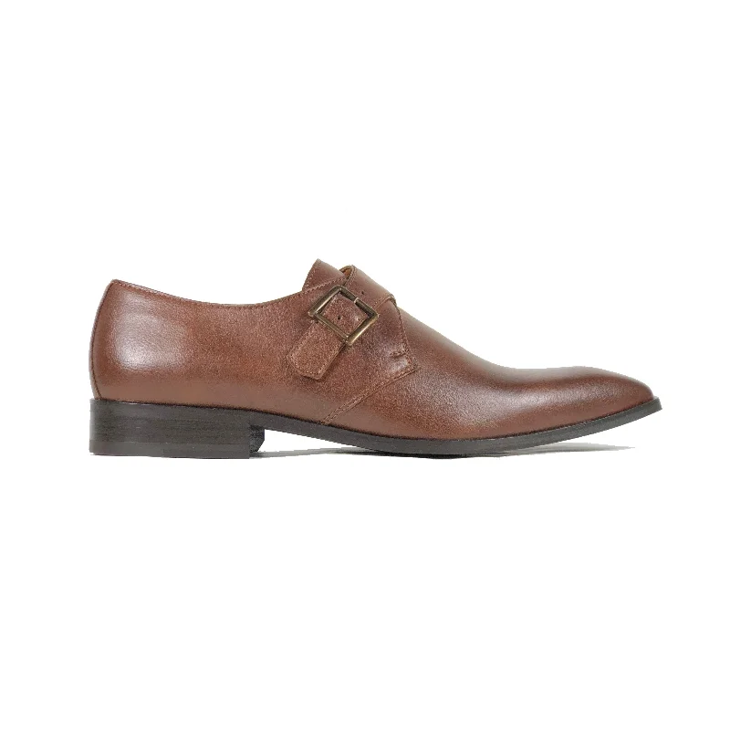 Men's formal shoes with a padded insole for comfort'Pierre' Vegan Monk Shoe by Zette Shoes - Chestnut