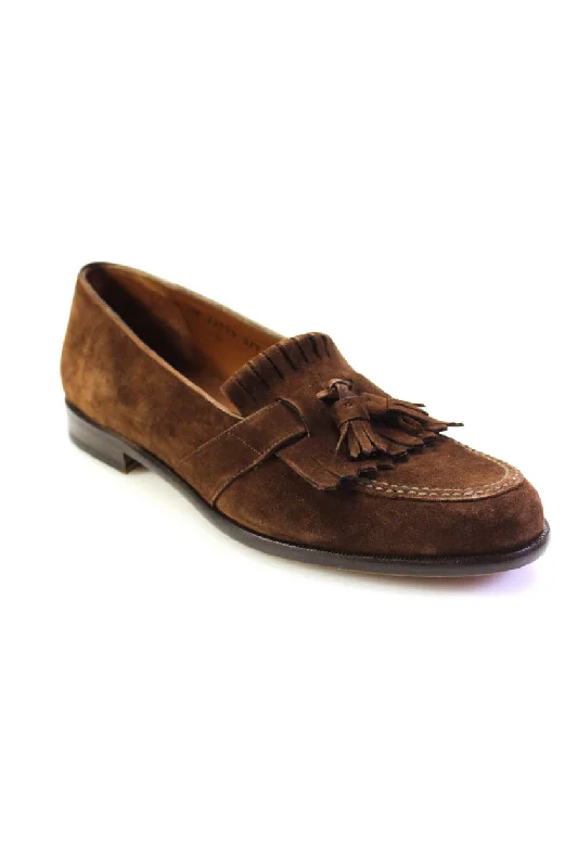 Men's formal shoes with a pointed toe for a stylish lookSalvatore Ferragamo Mens Suede Fringe Slide On Loafers Brown