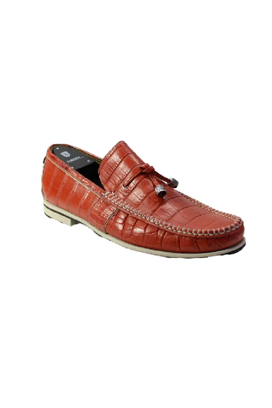 Men's formal shoes with a pointed toe for a stylish lookTardini Mens Alligator Leather Metal Tassel Slip On Moccasins Coral Red