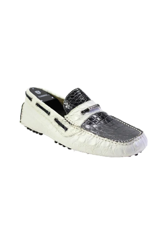 Patent leather men's formal shoes for a dressy occasionTardini Mens Alligator Leather Slip On Driver Moccasins White Black